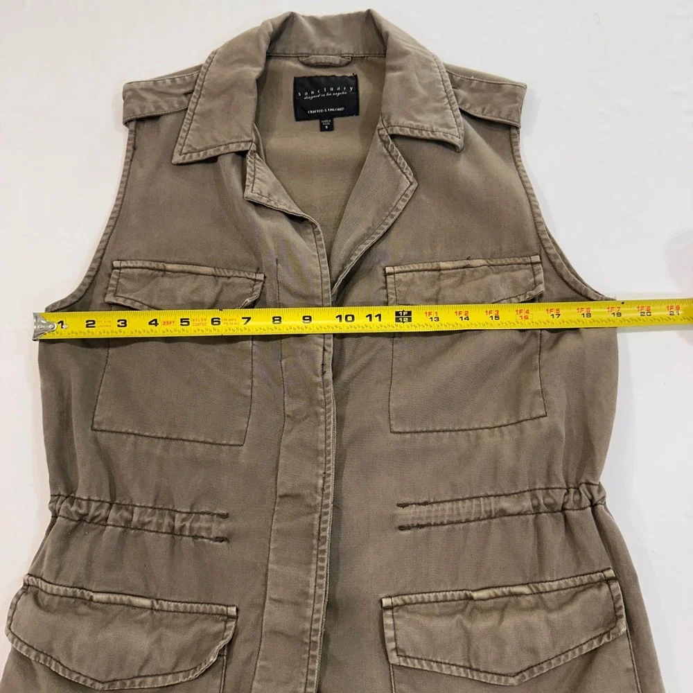 Sanctuary Utility Cargo Vest Womens Small Olive Green Drawstring Waist‎ Military
